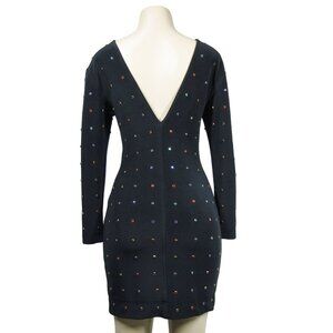 VINTAGE TADASHI 80s JEWELED Body Con Bandage BLING Studded Knit Party Dress S M